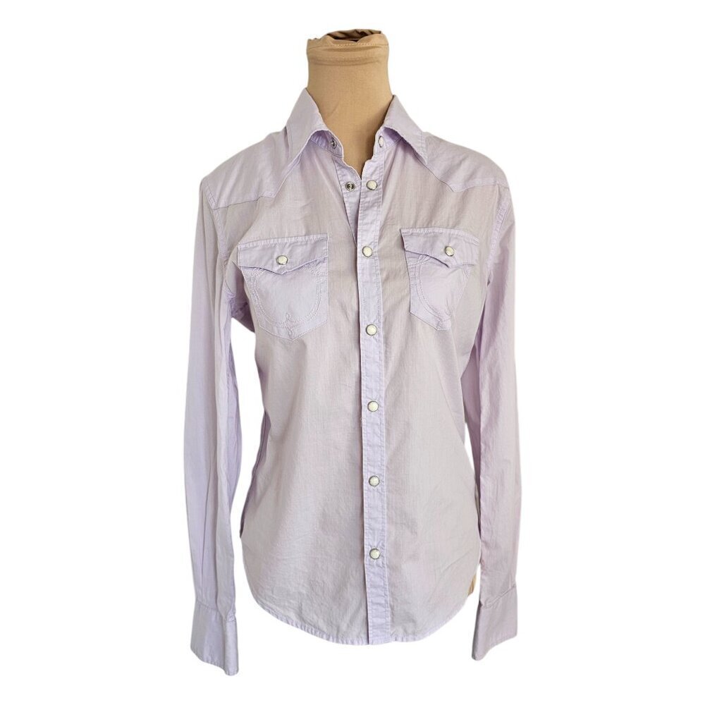 True Religion Light Pastel Purple Collared Button Up Blouse Sz S